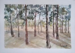 A watercolor of Parque Forestal Madrid Sur