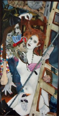 oil painting and other medium on canvas of a young lady surrounded by a nightmare