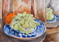 Watercolor of Grapes and and Tangerine on Talavera Plate
