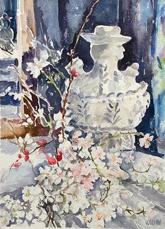 Portuguese Botijo with Early Spring Blossoms 2021